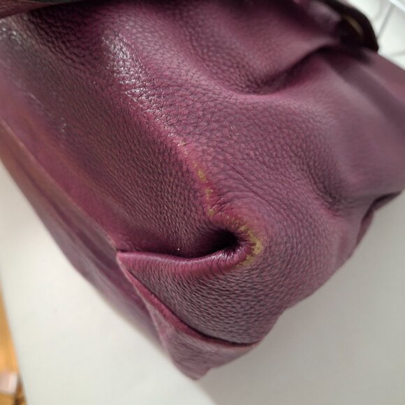 Vintage Wenz Mauve Leather Shoulder Bag Unique Design Zipper Close Large Grommet - Picture 11 of 16